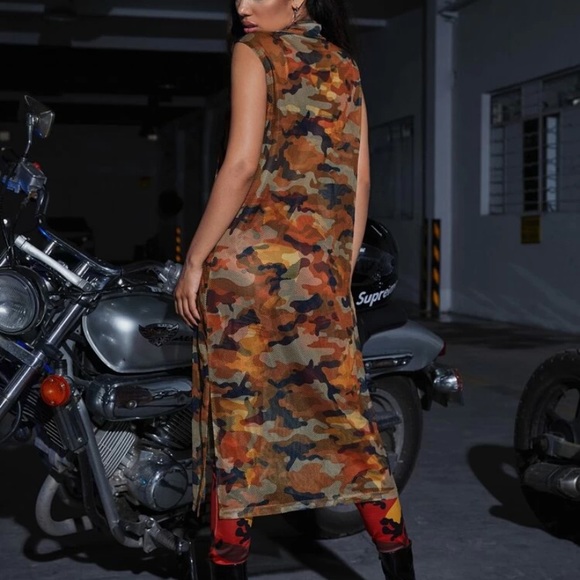 NWT funnel neck sheer camo mesh longline t… - Picture 2 of 6